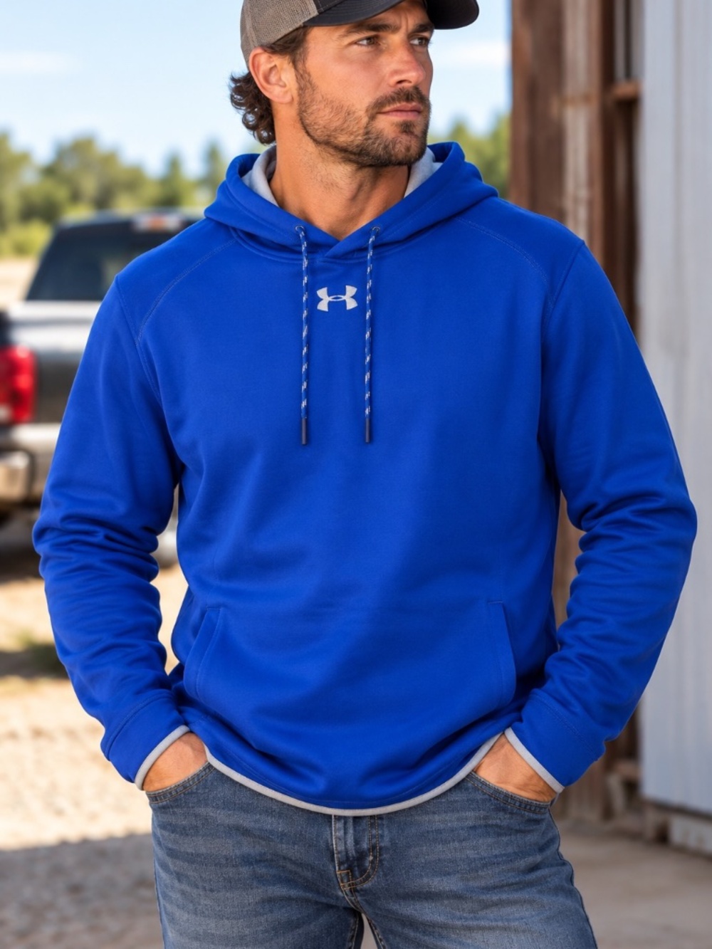 Under Armour Hoodie Mens Size 2XL Blue Loose Fit Performance Cold Gear